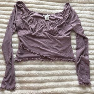Women's Dusty Lavender Ruffle-Trim Long Sleeve Crop Top